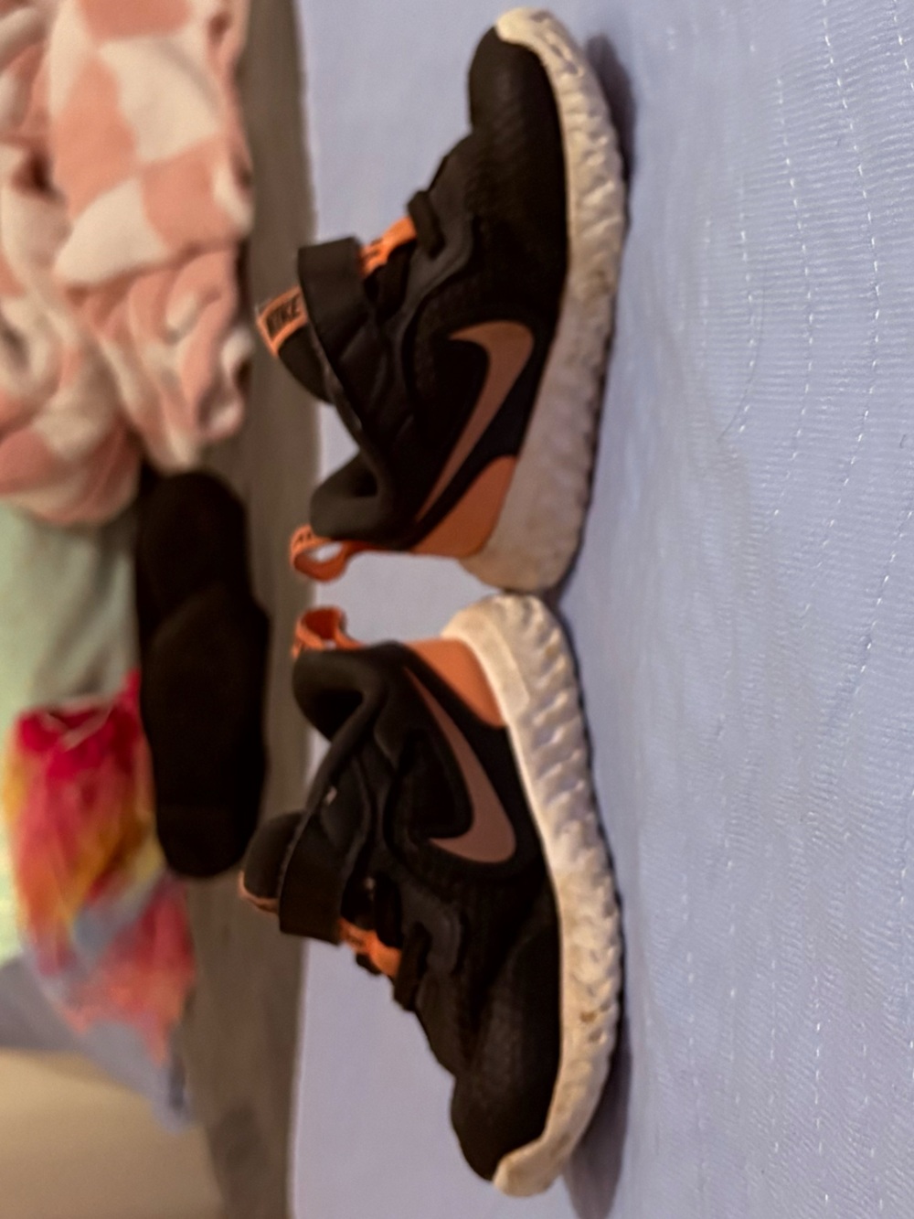 NIKE Kids Black and Coral Athletic Sneakers with Hook-and-Loop Strap